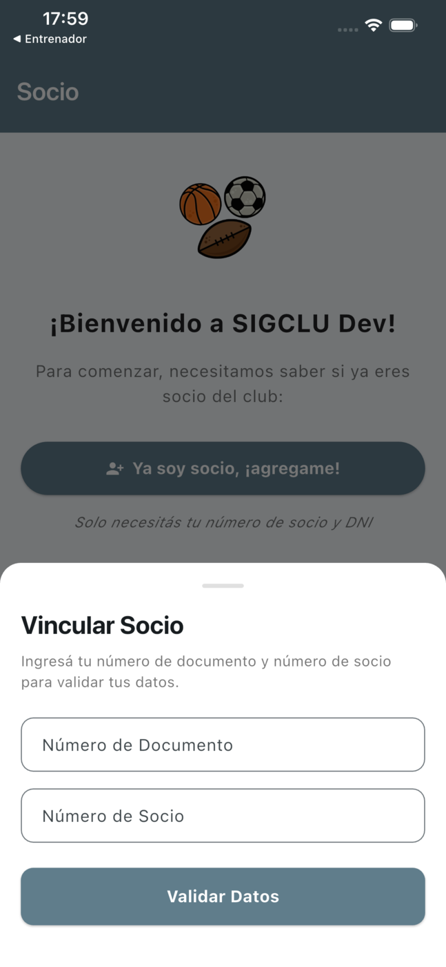 App de Socios — alta de socio